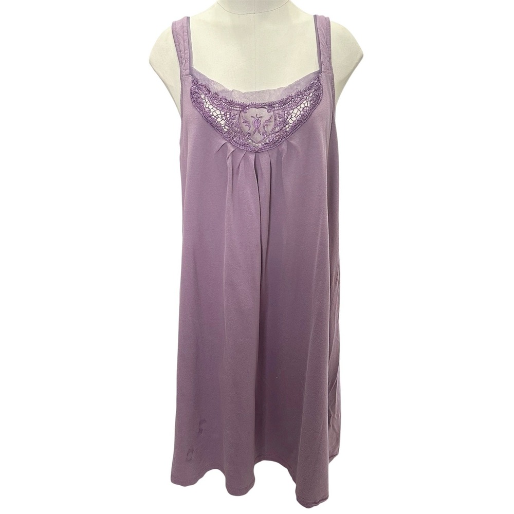 Carol Reed Nightgown Women XL Purple Lace Trim Cotton Sleeveless Sleepwear Vtg